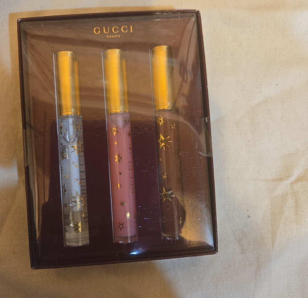 (93)Gucci Lip Gloss Trio with Gold Caps & Tory BURCH DUST BAG - Picture 4 of 8
